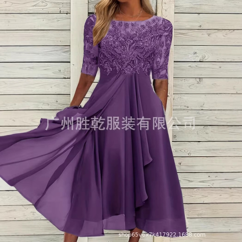 New Cross-Border Foreign Trade European and American Popular Fashion Elegant Chiffon Lace Patchwork Bridesmaid Evening Dress New Cross-Border Foreign Trade European and American Popular Fashion Elegant Chiffon Lace Patchwork Bridesmaid Evening Dress