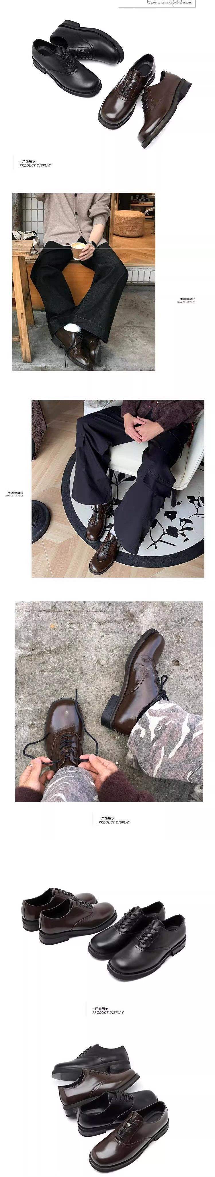 ShoeVault Brown Square-Toed Derby Leather Shoes For Men And Women, Business Formal Wear, Height-Increasing, Wedding Groom Men's_voghion.com