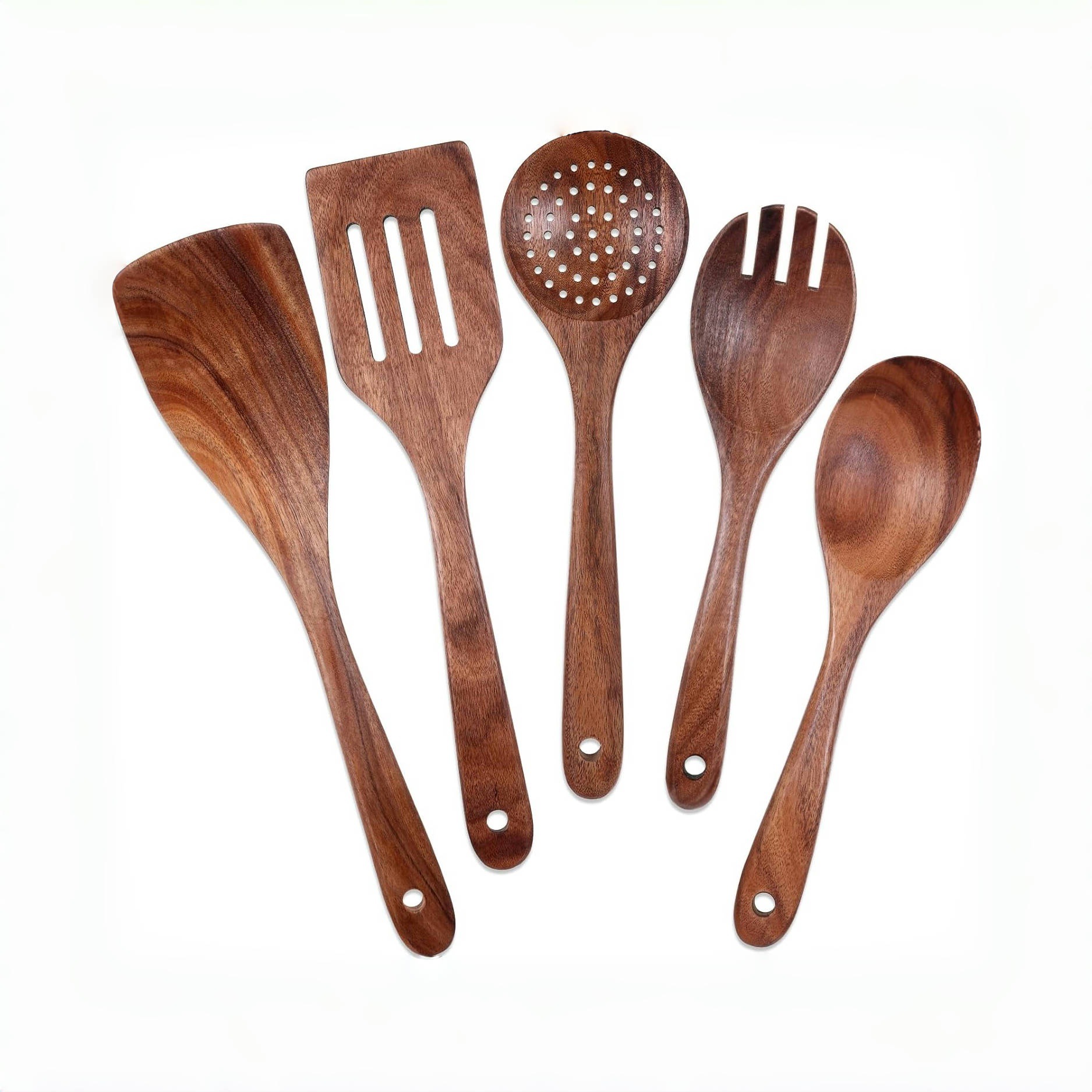 ✅ Amazon Acacia set de sopa de madera no pegajosa, pala de verduras, ensalada de cocina casera, tenedor de sopa de fuga