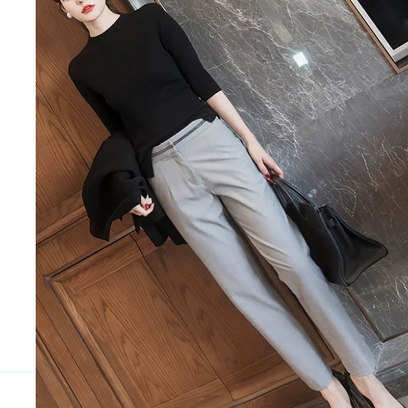 In stock factory wholesale fashion houndstooth suit pants slimming bai high waist casual cropped pants women's clothing In stock factory wholesale fashion houndstooth suit pants slimming bai high waist casual cropped pants women's clothing