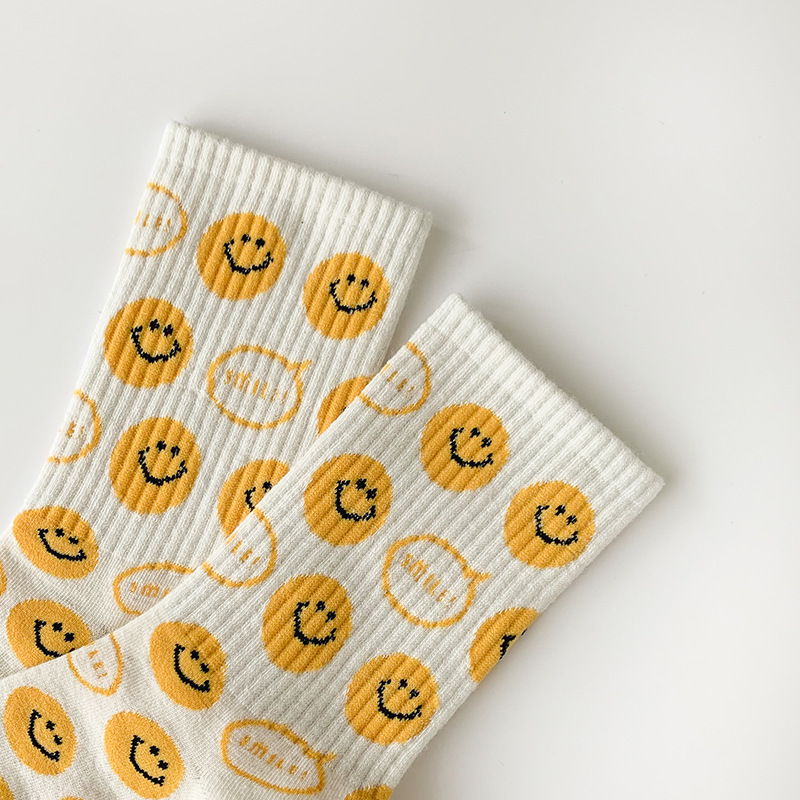 44g Weight Socks Classification Socks Lingerie Type Cotton Fabric Type A Pair Quantity Daily Occasion Smile Face Pattern Winter, Autumn Season Women's Gender Simple Style Style Women's Simple Style Smile Face Cotton Crew Socks A Pair 11