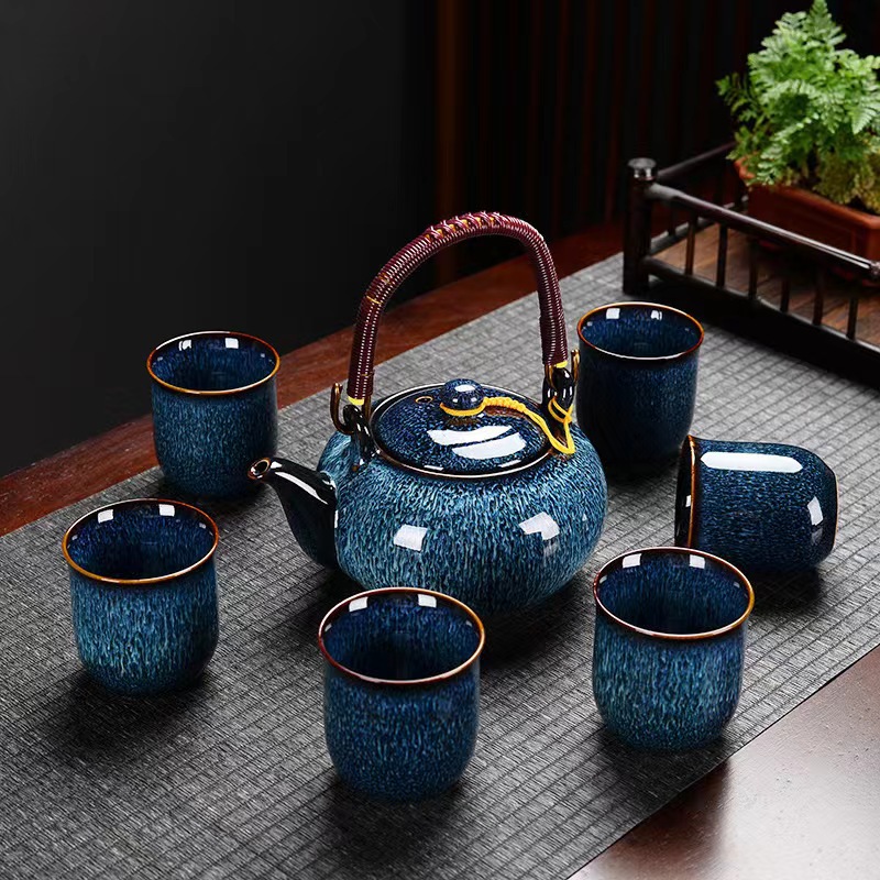 thumbnail image 1 of Juego de té de kung fu de cerámica con tetera de viga, caja de regalo, juego de té de kung fu de cerámica con horno Ru, tetera grande, taza grande, 1 of 5
