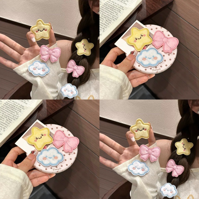 Simple cloud and star bow hair clip for girls, cute cartoon DIY soft and adorable creative magic clip
