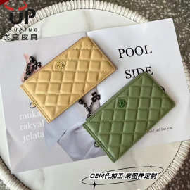跨境羊皮手拿钱包女士休闲真皮长款钱夹山茶花卡包一体手包放手机