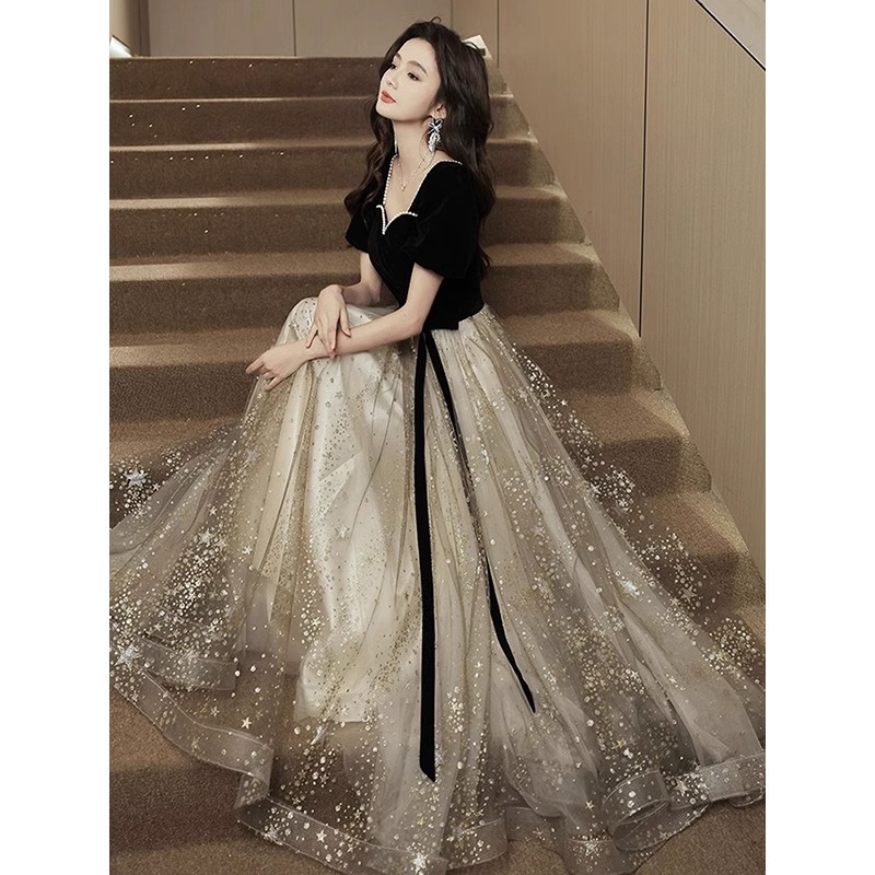 Black engagement dress light luxury niche 2025 new host female…