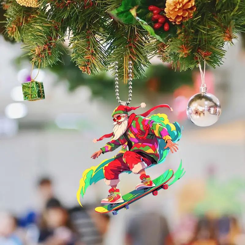 Cross-border cool Santa Claus fiestas colgante acrílico plano coche retrovisor colgante llavero colgante