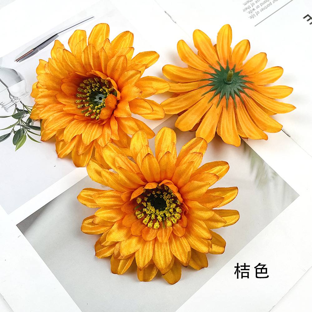 Flores de gerbera brillante DIY pinzas de flores cabeza de flores de fabricación de ropa minoritaria material de decoración de pared