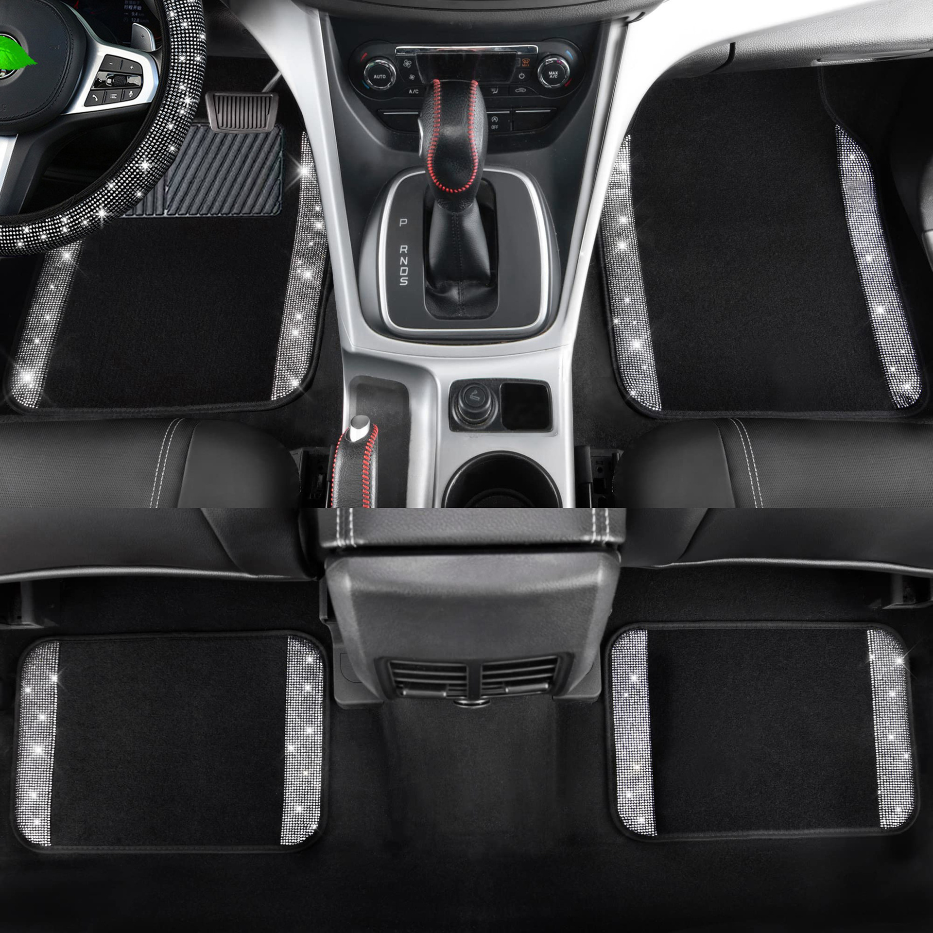 Cross-border universal car floor mats, velvet with sparkling rhinestones, full crystal anti-slip PVC car interior floor mats