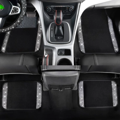 Cross-border universal car floor mats, velvet with sparkling rhinestones, full crystal anti-slip PVC car interior floor mats