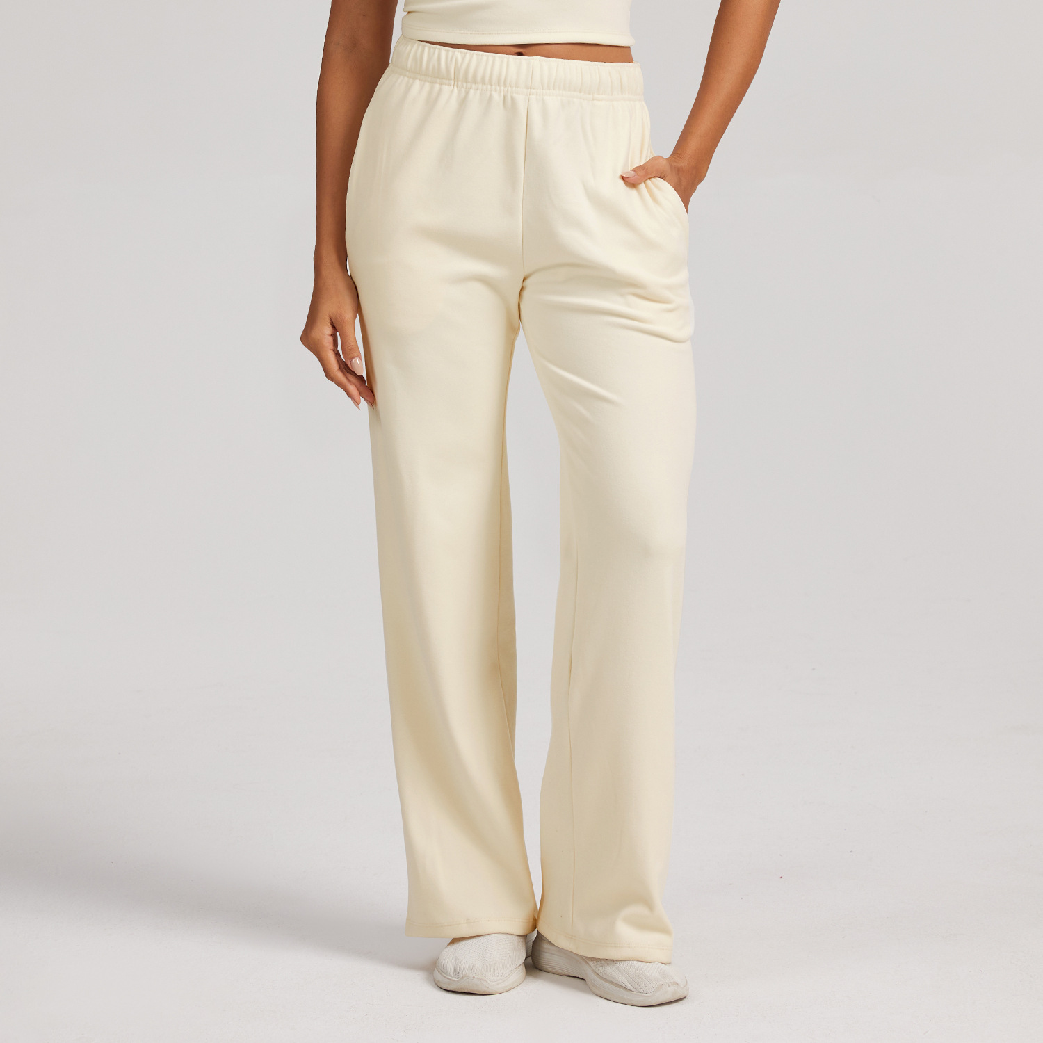 Europa y Estados Unidos transfronterizos de lana alemana de cintura alta y pantalones deportivos sueltos, pantalones casuales de piernas anchas, rectos, pantalones deportivos universales para mujeres