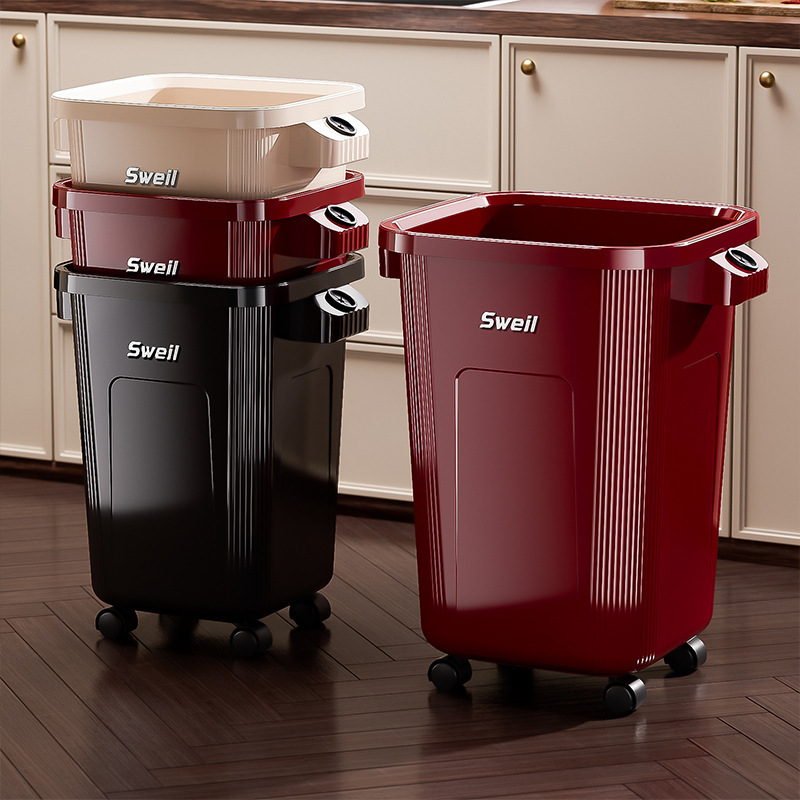 Kitchen-Specific Trash Can for Home Use, 2025 New Model, High Aesthetic Value, Large Capacity, Living Room, No Need to Bend Over, Movable Sanitary Bin