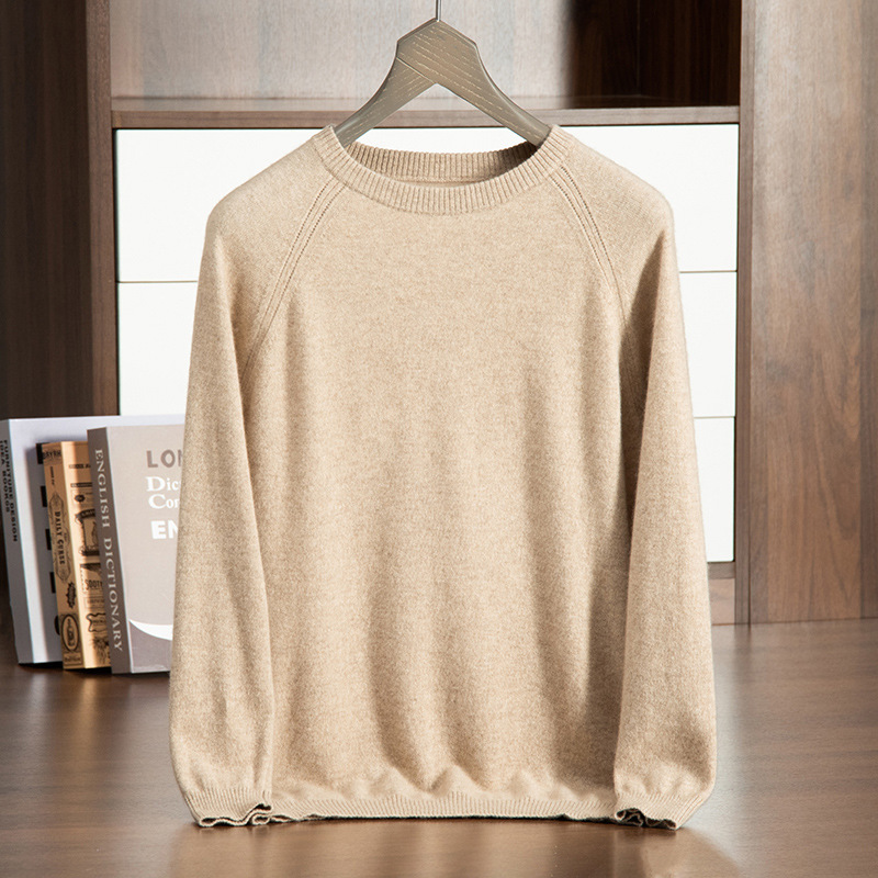 Autumn and Winter New 100 Pure Cashmere Men's Round Neck Loose Casual Raglan Long Sleeve Knitted Base Warm Sweater