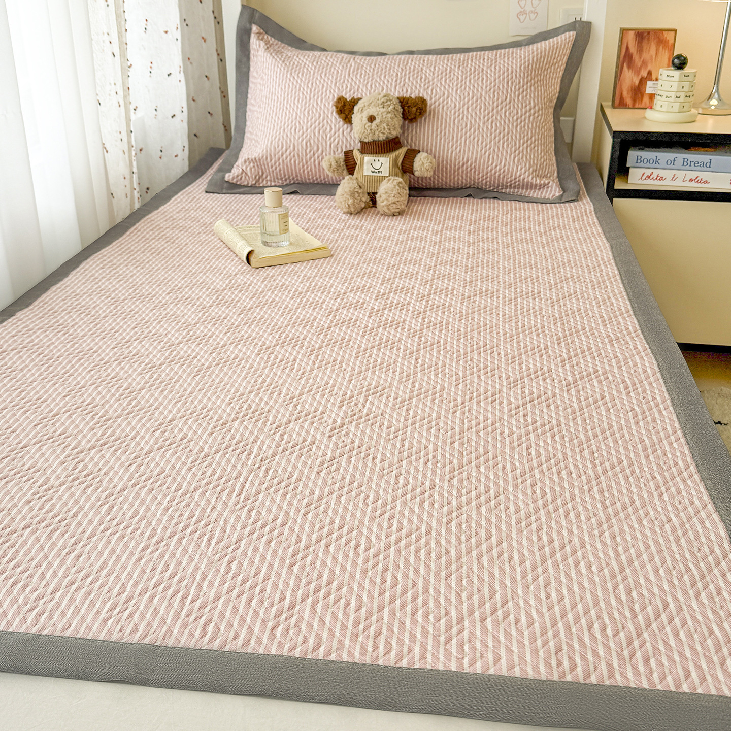 스트라이프-핑크피치 [두꺼운 순면 100% 낡은 거친 천]