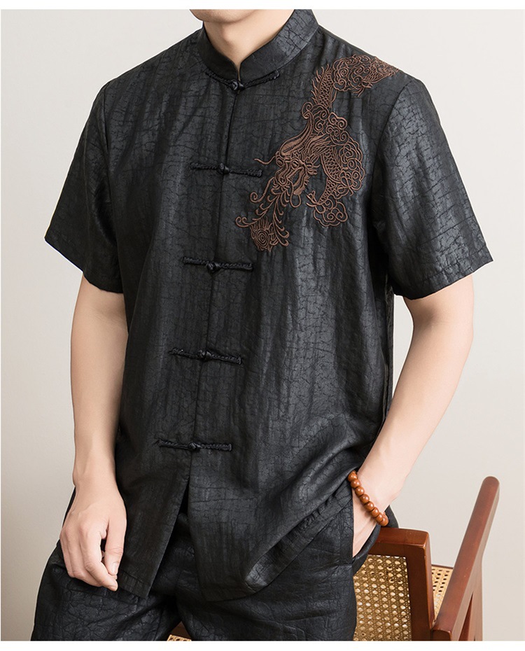 Áo sơ mi nữ tay ngắn cổ đứng lụa tơ tằm phong cách vintage — Da đen 8849 chi tiết 9