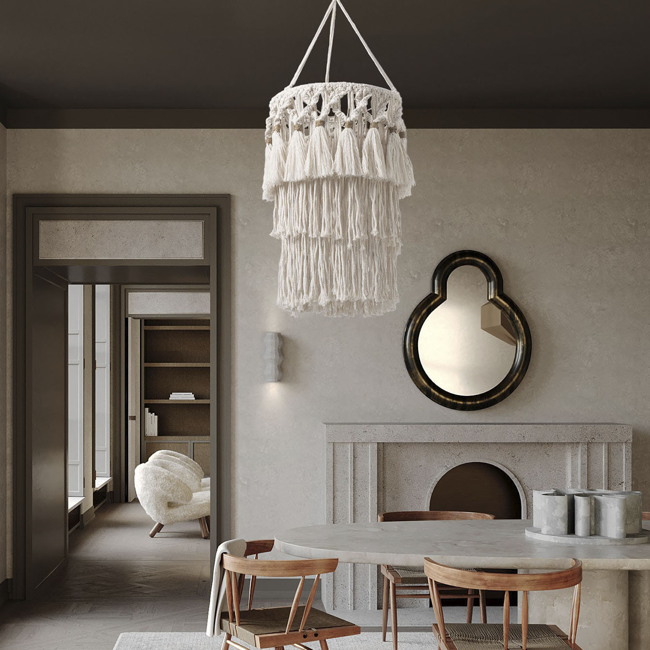 Bohemia, cordón de algodón con flecos tejido a mano, pantalla de lámpara, decoración suave para el hogar, iluminación, alojamiento y hotel, iluminación creativa