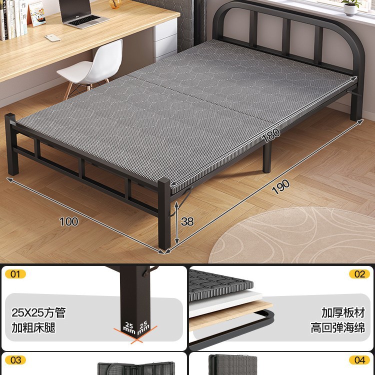 Cama plegable Cama individual Hogar Fácil Cama 1 M Refuerzo Dormitorio Almuerzo Cuna Cama Adulto Alquiler de Tablero Duro Cama de Hierro