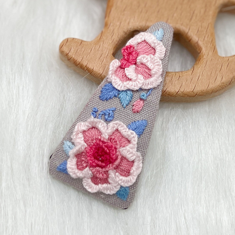 Lu bordado lindo gato perla coreano pinzas de pelo hechas a mano diy bordado creativo para chicas rotas flores pinzas de pelo lateral