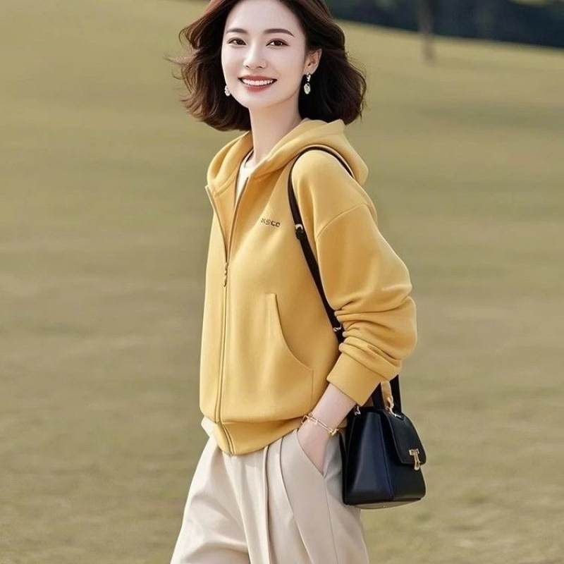 今年人気の美しい年齢を軽減するグリーンのフード付きスウェットシャツジャケット女性用2025新しい春韓国シックなトップ|undefined