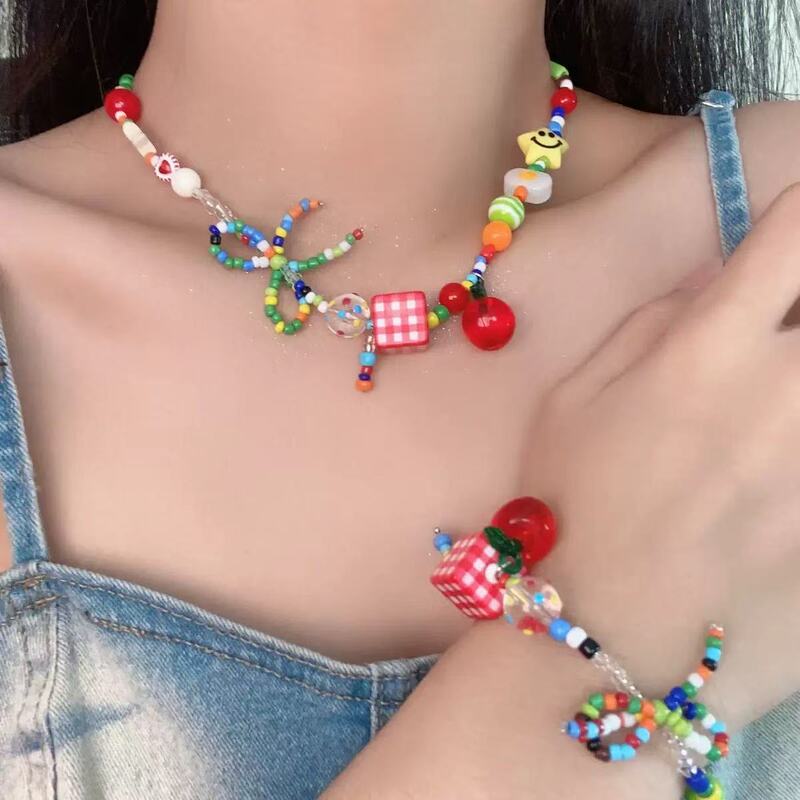 "Apple Paradise" Dopamine Color Apple Star Beaded Necklace 2025 New Entry Luxury Summer Clavicle Chain