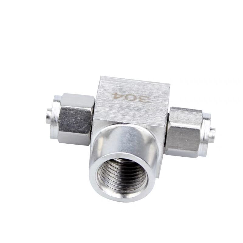 304不锈钢快拧三通中间内丝内螺纹PU管气管四氟塑料管锁母式接头