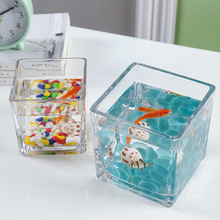 小鱼缸水族箱客厅小型桌面创意家用水晶玻璃生态迷你金鱼缸方跨境
