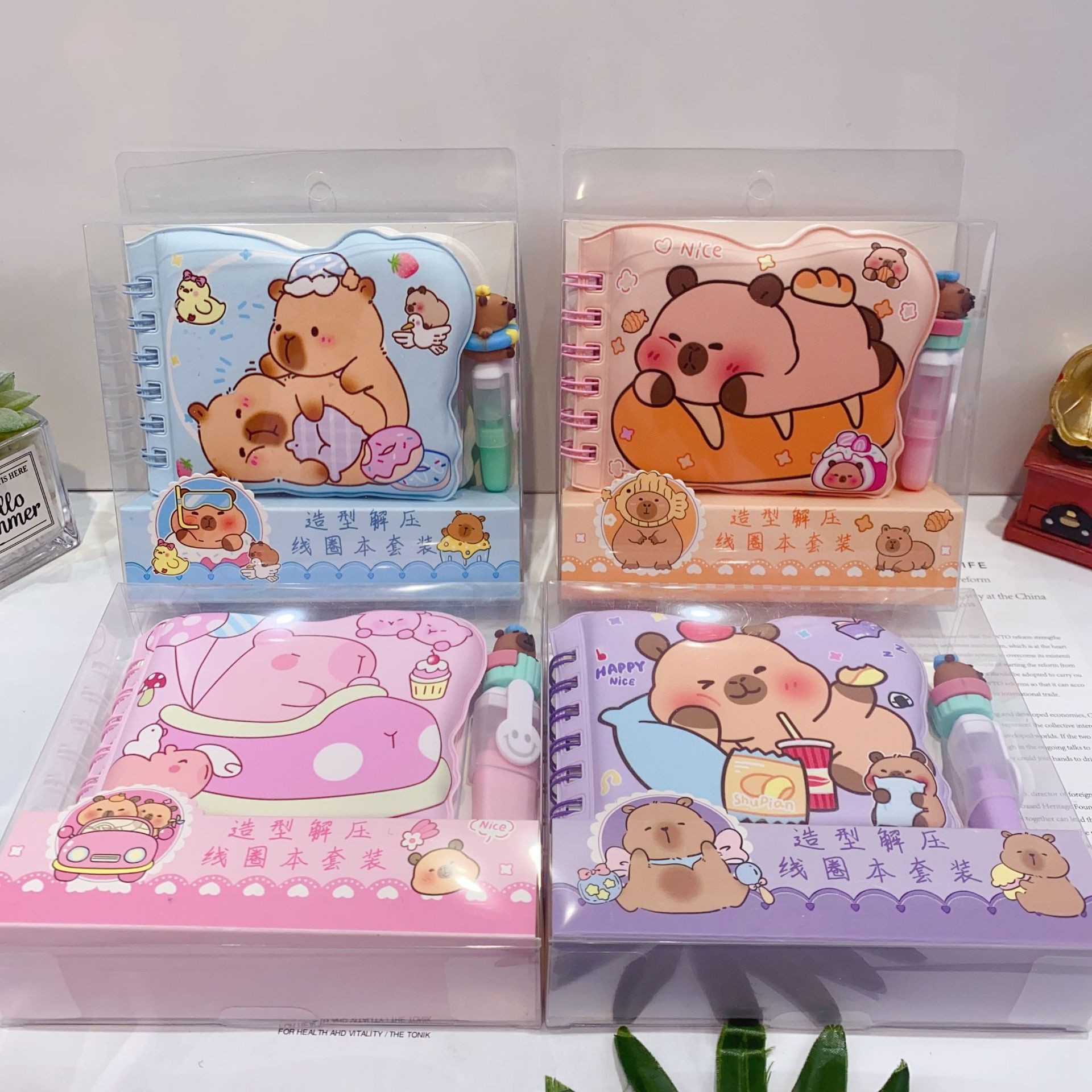 Capibara descompresión cuaderno de dibujos animados resaltador conjunto de bobina cuaderno inflable cuaderno de diarios delfín cuaderno bobina