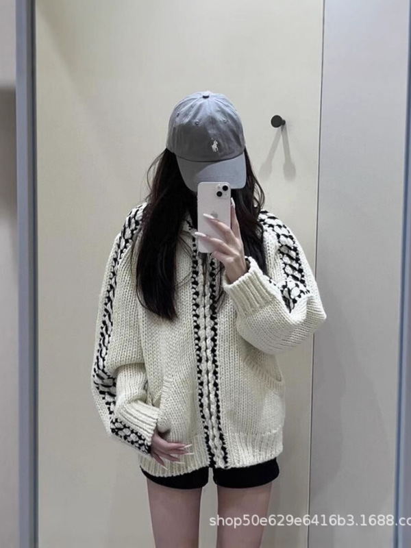 2025秋冬新款openyy设计粗针手工钩花拼接连帽羊毛毛衣针织外套女|undefined