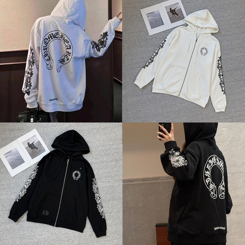 Correct Version 25Ss Crow Correct Version Horseshoe Arm Printed Zipper Hooded Sweatshirt Jacket for Men and Women First Generation Correct Version 25Ss Crow Correct Version Horseshoe Arm Printed Zipper Hooded Sweatshirt Jacket for Men and Women First Generation