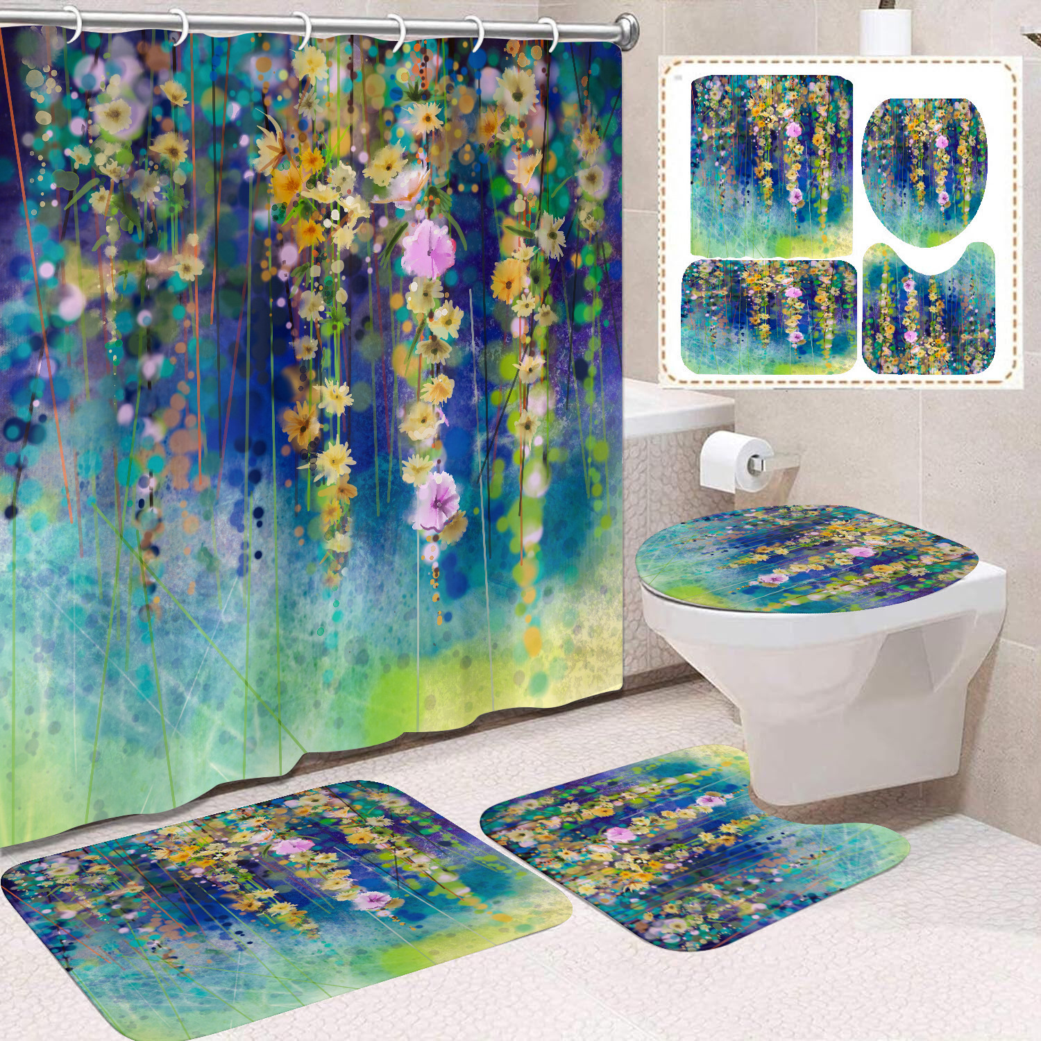 Cortina de ducha de poliéster con estampado digital de animales, impermeable, creativa, para baño, de Amazon, transfronteriza