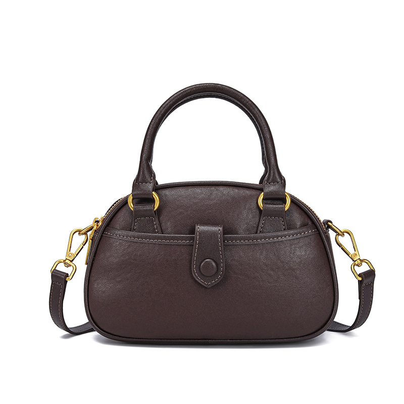 Genuine Leather Women's Small Bag 2025 New Arrival Vegetable Tanned Cowhide Niche Handbag Vintage Commuter Shoulder Crossbody Bag - Thumbnail 7