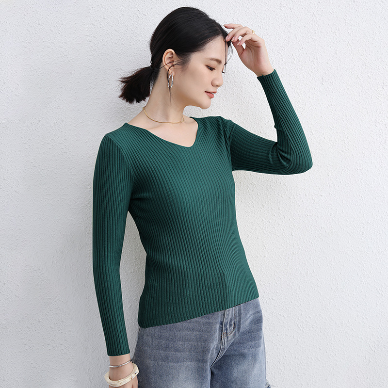 Suéter de las mujeres Otoño e Invierno japonés SLIM-Fit multicolor sin costuras suéter con cuello en V estilo occidental ropa interior de manga larga Top apretado Letian