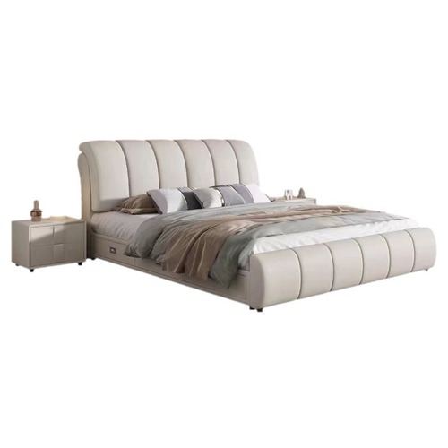 Light and Luxurious Small-Sized Wooden Bed, Now Simple Double Bed 1.8m, Bedroom Double Single Bed, Cream Style with Soft Back Support