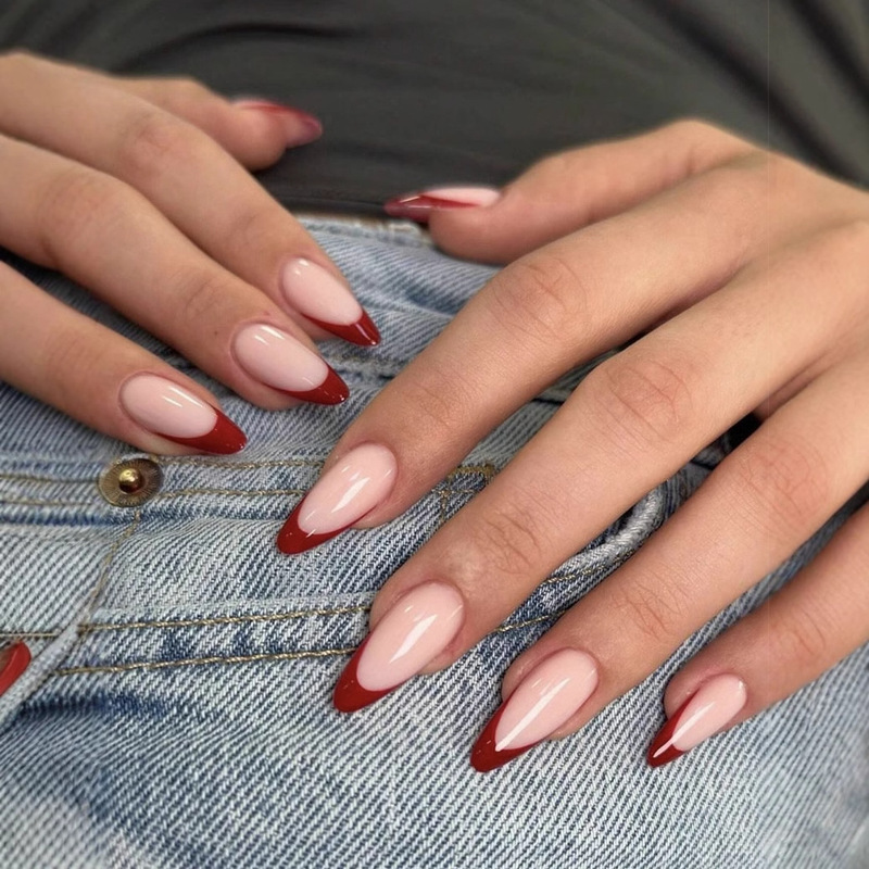 Valentine's Day New wine red French Side Pointed Nail Pieces Cherry Red Water Drop Nail Art Red French Side Nail Valentine's Day New wine red French Side Pointed Nail Pieces Cherry Red Water Drop Nail Art Red French Side Nail