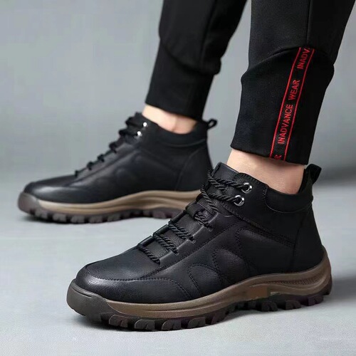 Men's shoes  winter new style velvet thickened cotton shoes comfortable PU surface high-top casual shoes sports outdoor hiking shoes