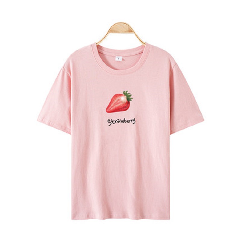 Colorful Candy Fruit Print 2024 Summer Korean Short sleeved T-shirt Loose Student Top Women's Clothing_voghion.com