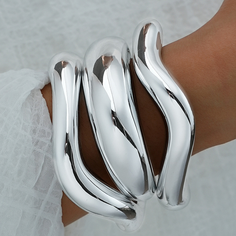 Cross-Border Hot-Selling Accessories New Product Irregular Wave-Shaped Open Bracelet Women's Personalized Fashion Three-Piece Set Bracelet Cross-Border Hot-Selling Accessories New Product Irregular Wave-Shaped Open Bracelet Women's Personalized Fashion Three-Piece Set Bracelet