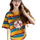 High-end Retro Striped Short-sleeved T-shirt Women's Summer Loose Large T-shirt All-match Age-reducing Western-style Half-sleeved Top