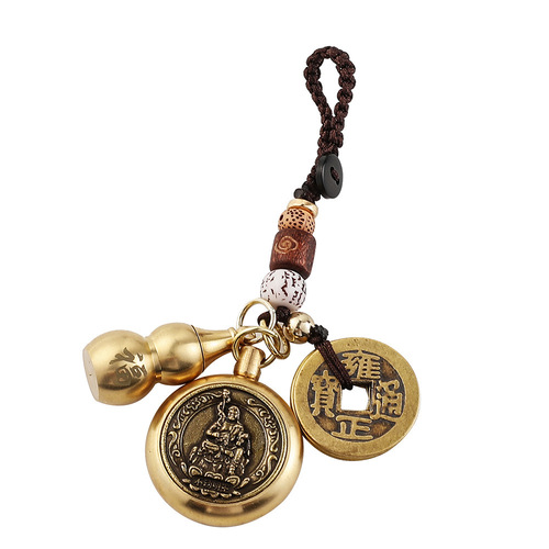 Brass gourd pendant eight zodiac patron saints keychain chain accessories five emperors wallet bag pendant manufacturer wholesale
