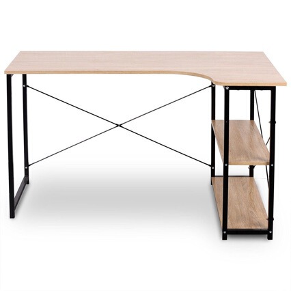 Desk for Students, Home Computer Desk, Desktop Bedroom Desk for Girls, L-Shaped Writing and Study Desk with Bookshelf, Office Desk