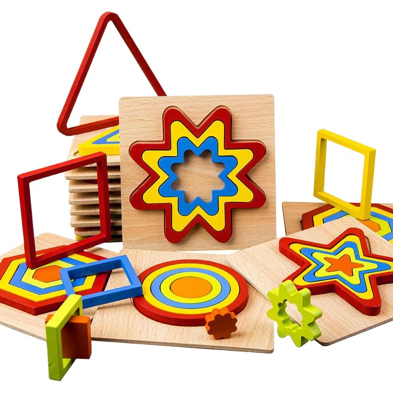 Forma de madera geométrica mano agarre tablero rompecabezas engrosada niños bebé juguetes educativos de madera 1-3 años de edad