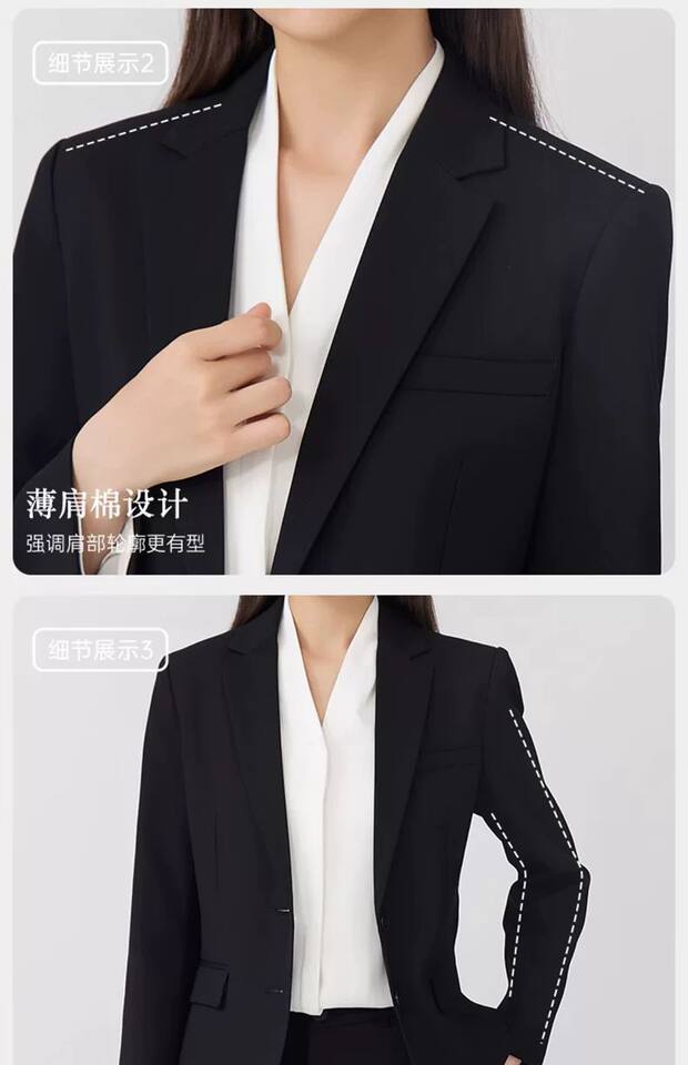 Bộ vest nữ cao cấp hai cúc ôm dáng không cần là, áo vest công sở sang trọng — áo khoác đơn màu đen, Áo khoác đơn màu xanh hải quân, Áo khoác xanh navy + quần thẳng, Áo khoác xanh navy + váy hông chi tiết 6