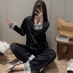 【罗勒清晨】法式家居服提花爱心轻奢高级感花边春秋新款冰丝睡衣