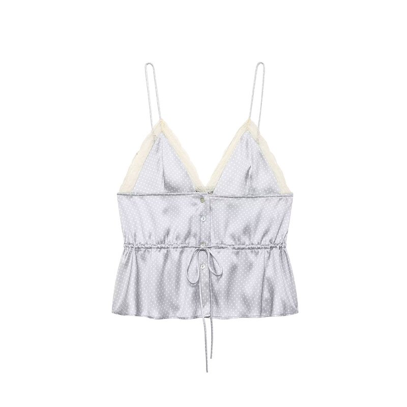 Cross-Border Foreign Trade Wholesale Pb&Za Summer Women's Clothing Polka Dot V-Neck Lace-Trimmed Silk Satin Camisole 2902368 Cross-Border Foreign Trade Wholesale Pb&Za Summer Women's Clothing Polka Dot V-Neck Lace-Trimmed Silk Satin Camisole 2902368