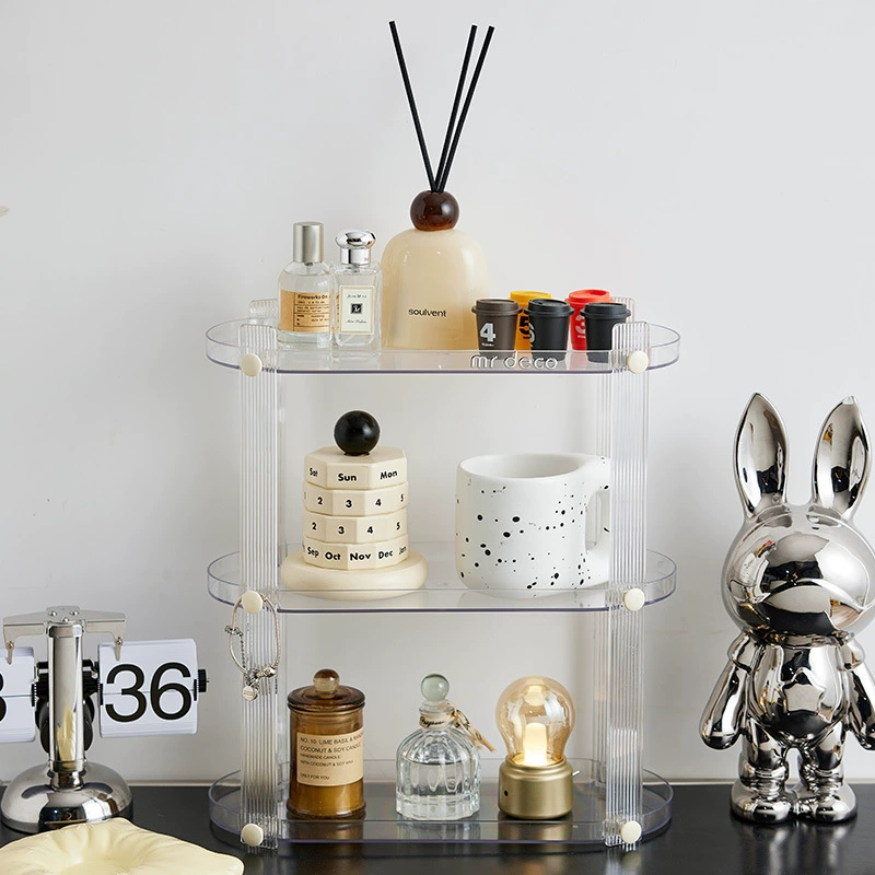 Transparent table glass holder, perfume, cosmetic storage system