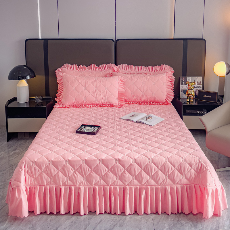 Comercio extranjero Simmons cubierta de cama de piel abrasiva de algodón engrosado cubierta de cama de encaje doble cubierta de cama falda cubierta de cama al por mayor