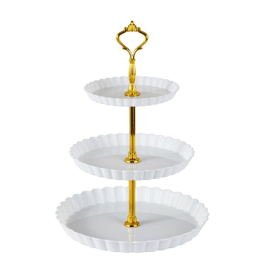 Plato de frutas de plástico transfronterizo de dulces de lujo ligero de alta calidad platos de dulces de recepción de boda de tres capas estante de almacenamiento de pastel