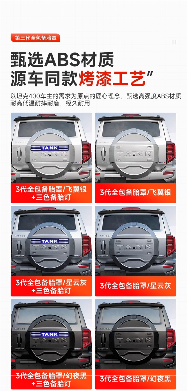 Tank 400Hi4T Spare Tire Cover with Light Mecha Third Generation All-Inclusive Tire Protective Cover Original Color Off-Road Special Accessories