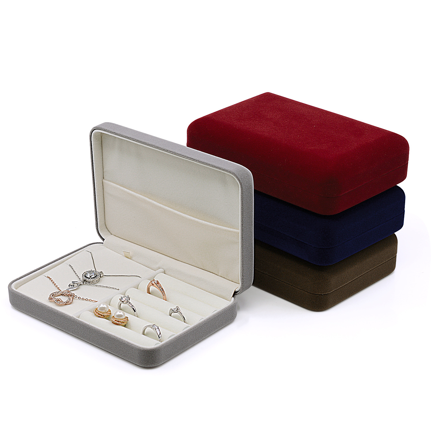 铁盒优质绒布珠宝首饰收纳盒饰品整理盒收藏盒戒指耳环项链装饰盒