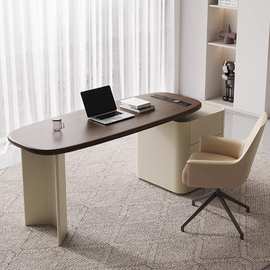 现代极简书桌家用书房办公桌设计师高端马鞍皮轻奢电脑桌伸缩书桌