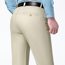 夏季中年棉质休闲裤男高腰商务男裤直筒宽松免烫抗皱爸爸装薄裤子